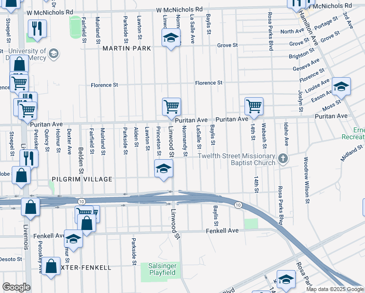 map of restaurants, bars, coffee shops, grocery stores, and more near 15810 Linwood Street in Detroit