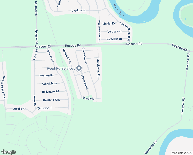 map of restaurants, bars, coffee shops, grocery stores, and more near 10187A Marblewing Road in Roscoe