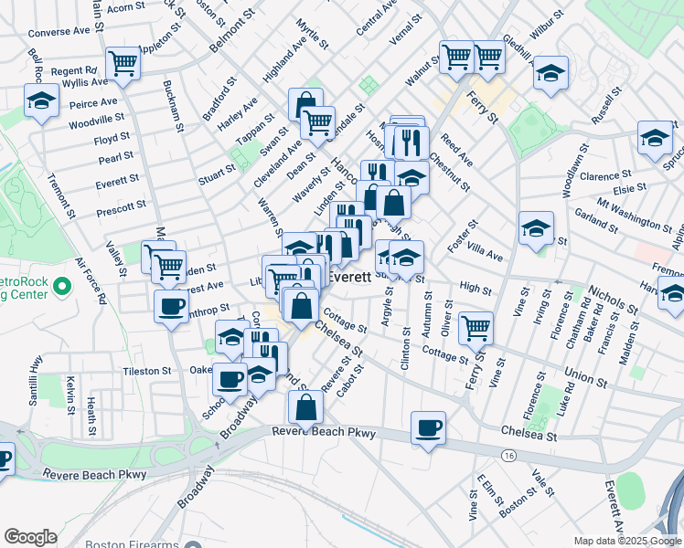 map of restaurants, bars, coffee shops, grocery stores, and more near in Everett