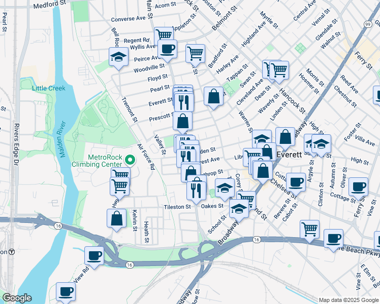 map of restaurants, bars, coffee shops, grocery stores, and more near in Everett