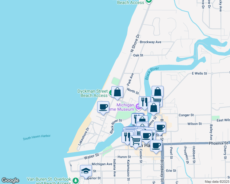 map of restaurants, bars, coffee shops, grocery stores, and more near 120 Dyckman Avenue in South Haven