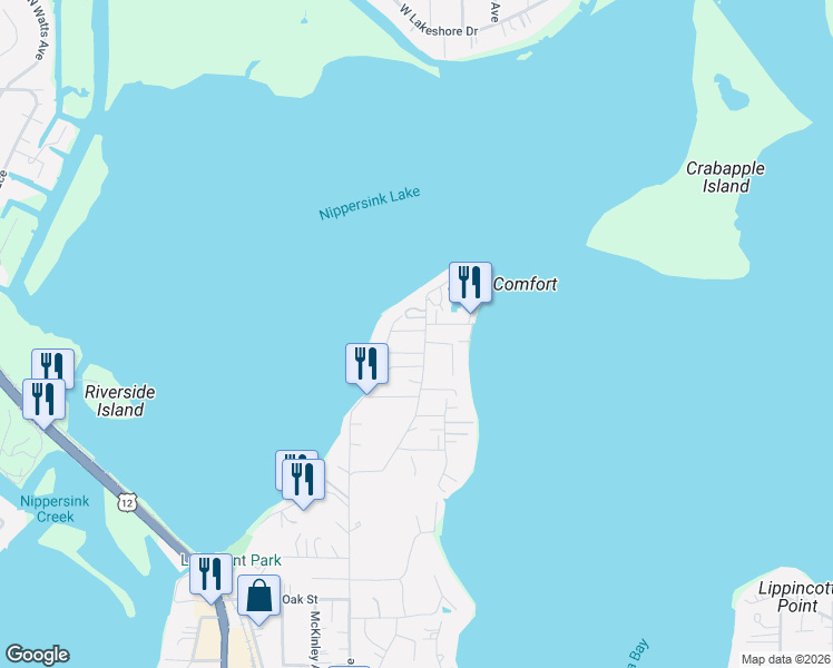 map of restaurants, bars, coffee shops, grocery stores, and more near 177 Forest Avenue in Fox Lake