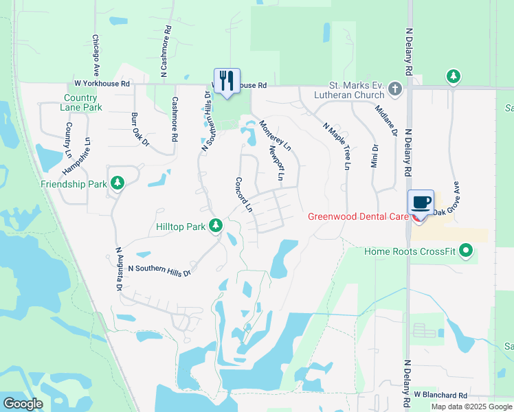 map of restaurants, bars, coffee shops, grocery stores, and more near 3031 Concord Lane in Wadsworth