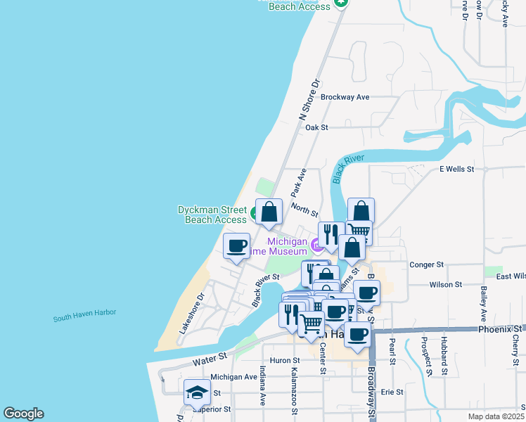 map of restaurants, bars, coffee shops, grocery stores, and more near 120 Dyckman Avenue in South Haven