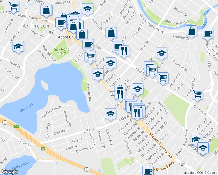 map of restaurants, bars, coffee shops, grocery stores, and more near in Arlington