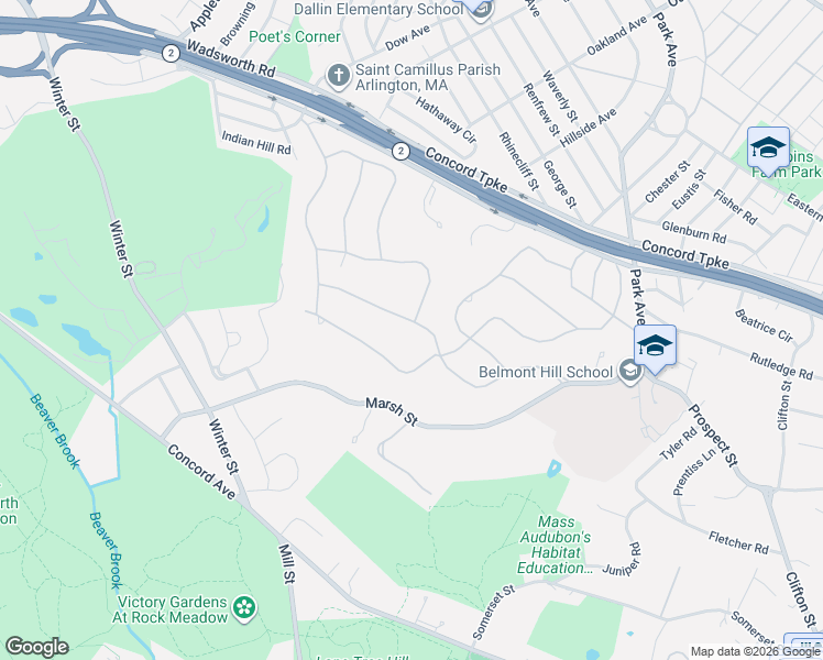 map of restaurants, bars, coffee shops, grocery stores, and more near 11 Woodfall Road in Belmont
