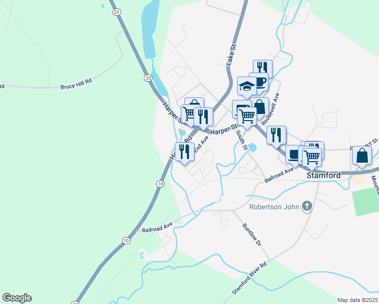 map of restaurants, bars, coffee shops, grocery stores, and more near 16 West End Avenue in Stamford