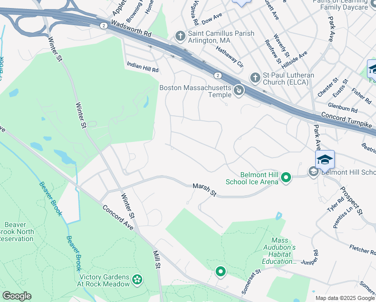 map of restaurants, bars, coffee shops, grocery stores, and more near 84 Spring Valley Road in Belmont