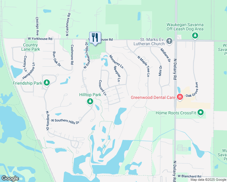 map of restaurants, bars, coffee shops, grocery stores, and more near 3025 Concord Lane in Wadsworth