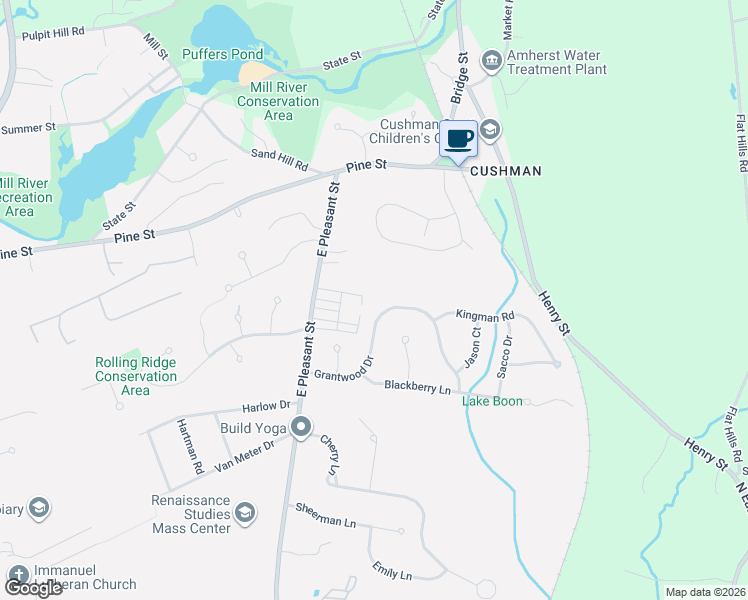 map of restaurants, bars, coffee shops, grocery stores, and more near 88 Grantwood Drive in Amherst