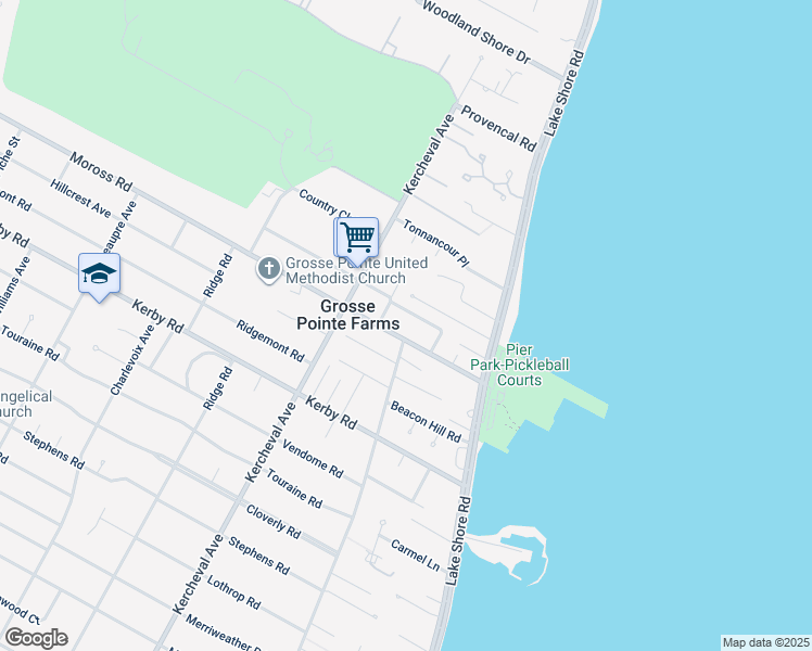 map of restaurants, bars, coffee shops, grocery stores, and more near 360 Mary Street in Grosse Pointe Farms
