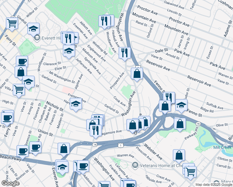 map of restaurants, bars, coffee shops, grocery stores, and more near 30 Palmer Street in Chelsea