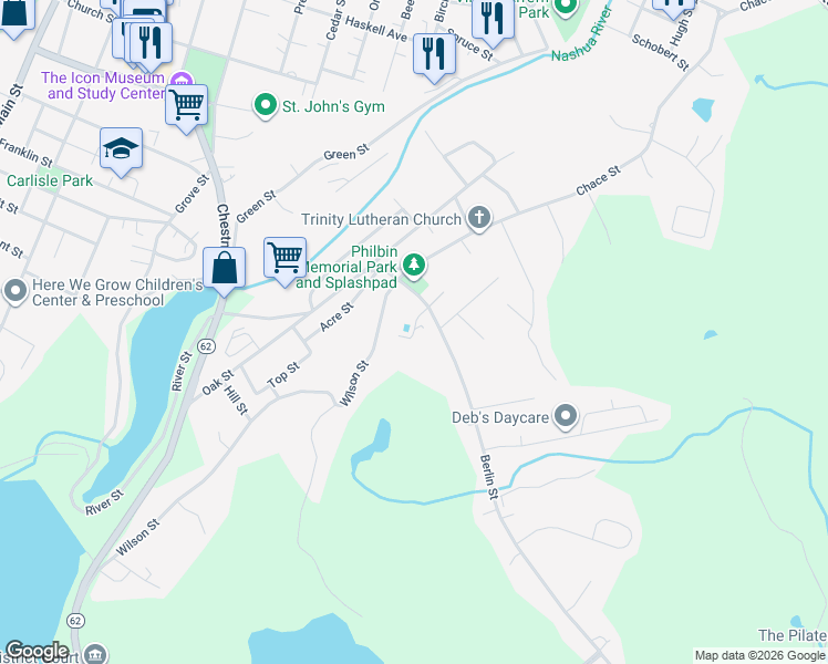 map of restaurants, bars, coffee shops, grocery stores, and more near 35 Berlin Street in Clinton