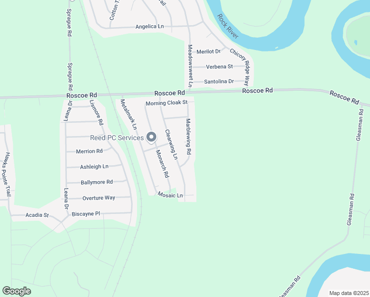 map of restaurants, bars, coffee shops, grocery stores, and more near 10301 Marblewing Road in Roscoe