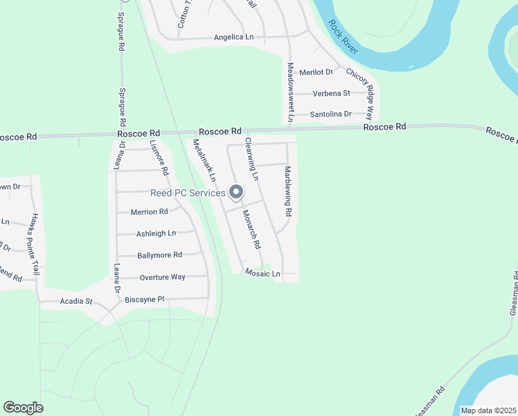 map of restaurants, bars, coffee shops, grocery stores, and more near 10263 Clearwing Lane in Roscoe