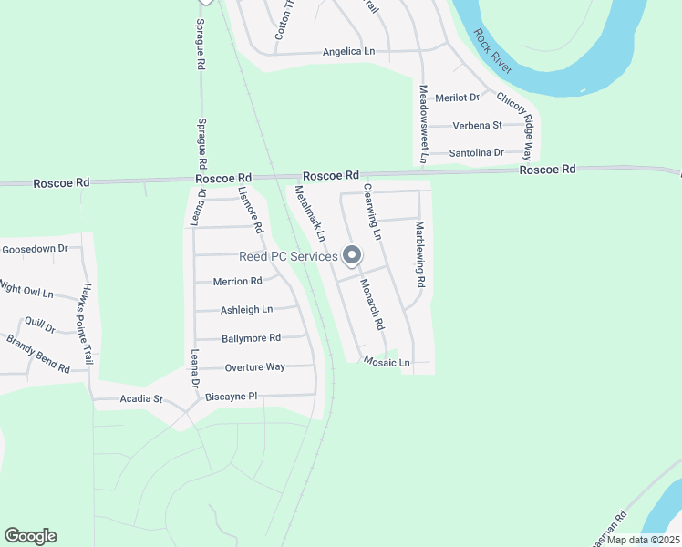 map of restaurants, bars, coffee shops, grocery stores, and more near 10316 Monarch Road in Roscoe