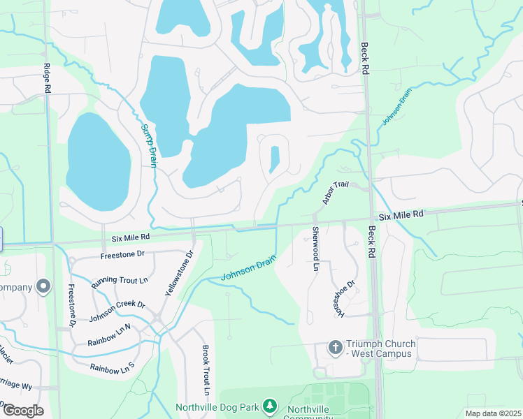 map of restaurants, bars, coffee shops, grocery stores, and more near 48441 Binghampton Drive in Northville