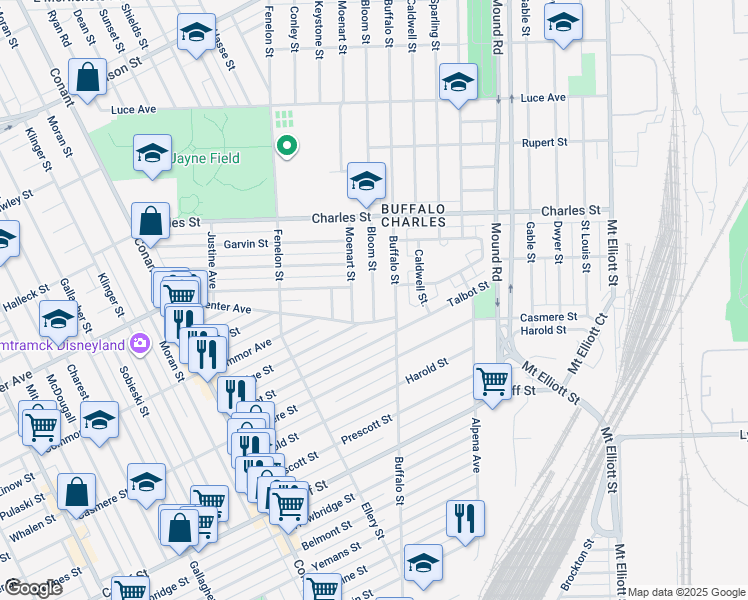 map of restaurants, bars, coffee shops, grocery stores, and more near 11974 Moenart Street in Hamtramck