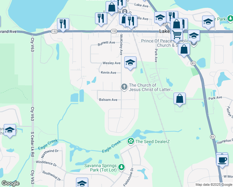 map of restaurants, bars, coffee shops, grocery stores, and more near 220 McKinley Avenue in Lake Villa