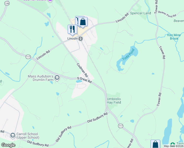 map of restaurants, bars, coffee shops, grocery stores, and more near 108 Codman Road in Lincoln