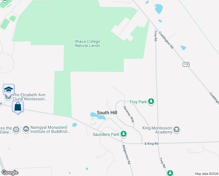map of restaurants, bars, coffee shops, grocery stores, and more near 410 Teton Ct in Ithaca