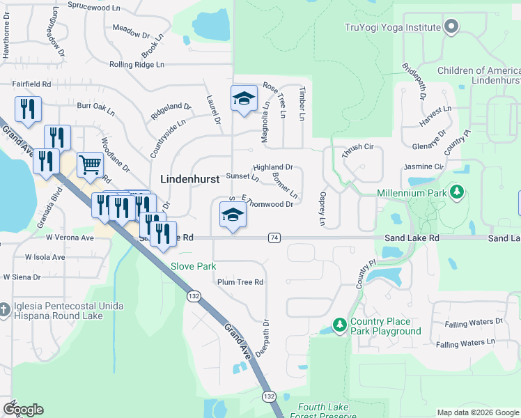 map of restaurants, bars, coffee shops, grocery stores, and more near 2418 East Thornwood Drive in Lindenhurst
