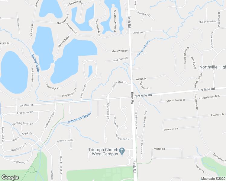 map of restaurants, bars, coffee shops, grocery stores, and more near 47687 Arbor Trail in Northville