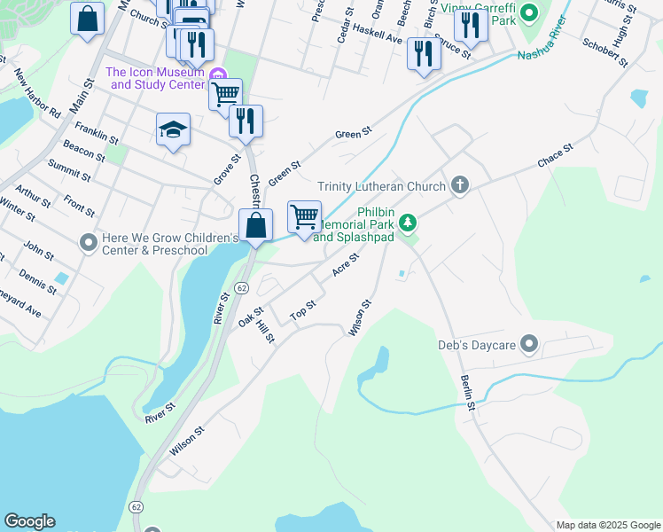 map of restaurants, bars, coffee shops, grocery stores, and more near 40 Acre Street in Clinton