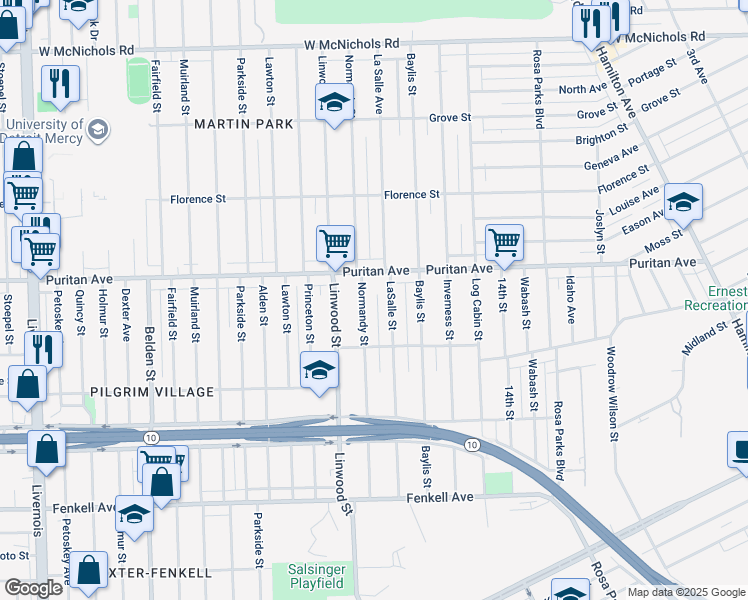 map of restaurants, bars, coffee shops, grocery stores, and more near 15922 LaSalle Street in Detroit