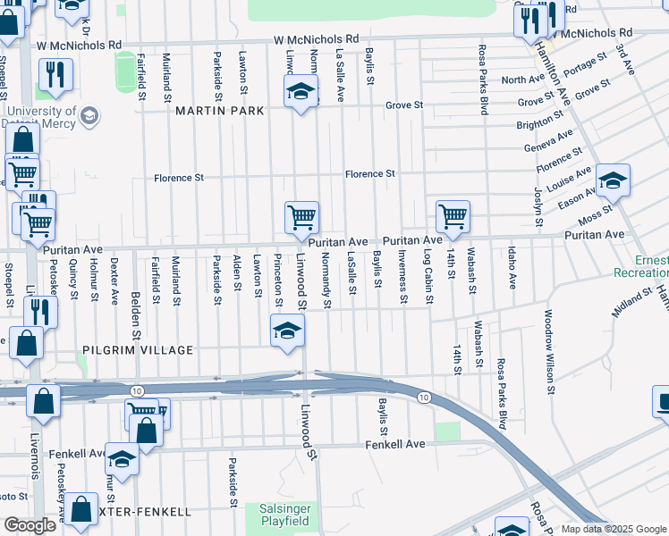 map of restaurants, bars, coffee shops, grocery stores, and more near 15922 LaSalle Street in Detroit