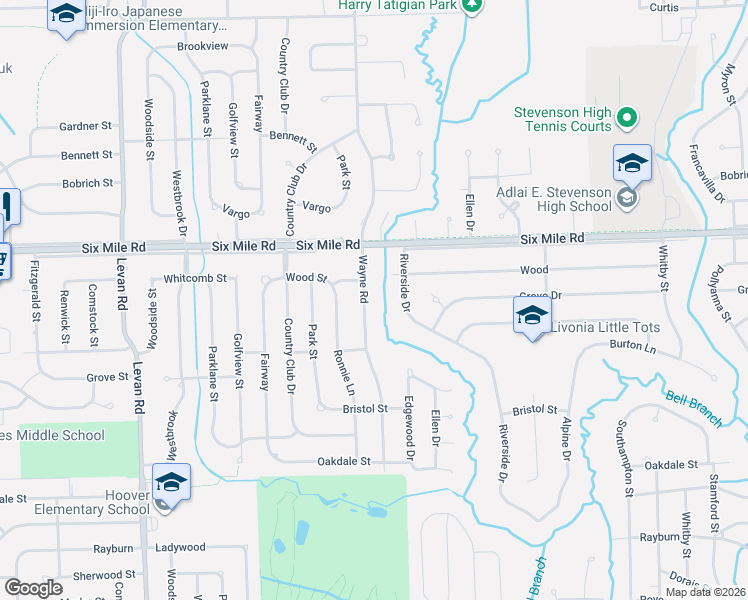 map of restaurants, bars, coffee shops, grocery stores, and more near 16805 Wayne Road in Livonia