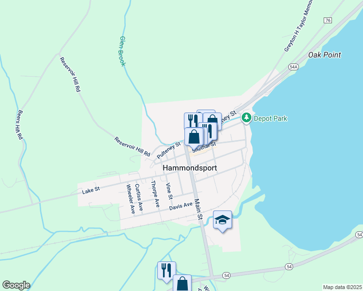 map of restaurants, bars, coffee shops, grocery stores, and more near 57 Main St in Hammondsport