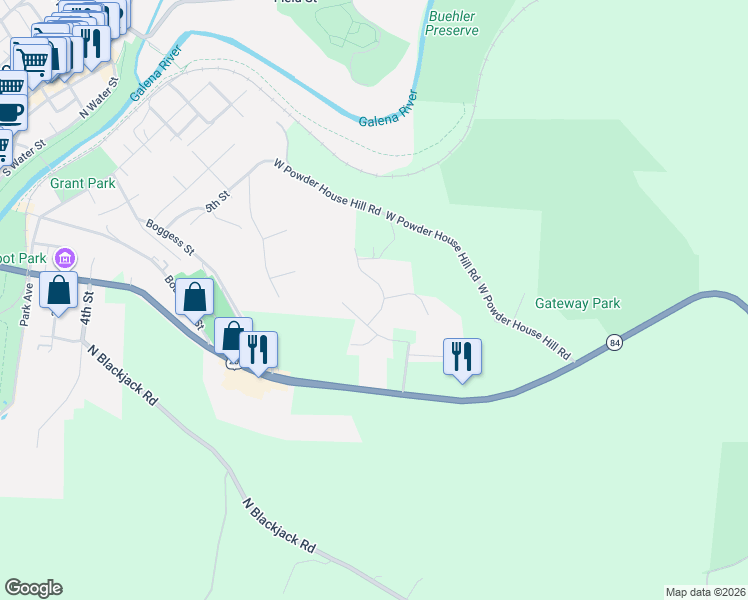 map of restaurants, bars, coffee shops, grocery stores, and more near 9306 Saturn Lane in Galena