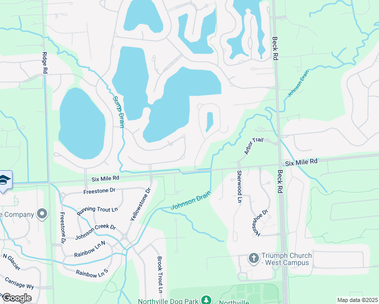 map of restaurants, bars, coffee shops, grocery stores, and more near 48441 Binghampton Drive in Northville