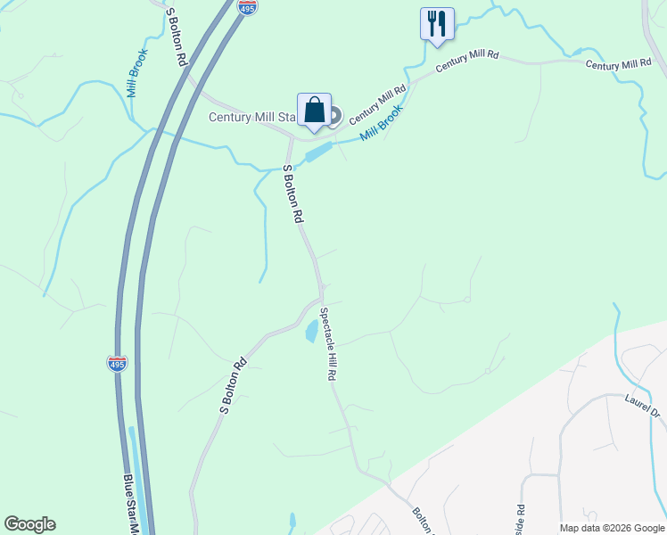 map of restaurants, bars, coffee shops, grocery stores, and more near 312 South Bolton Road in Bolton
