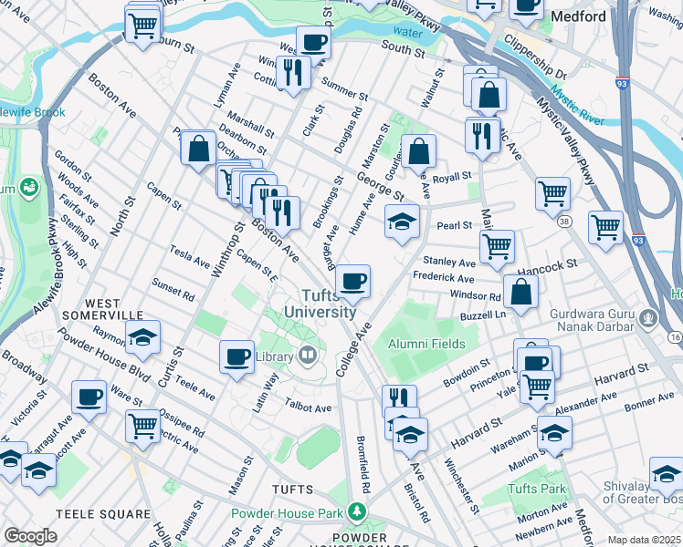 map of restaurants, bars, coffee shops, grocery stores, and more near 113 Burget Avenue in Medford