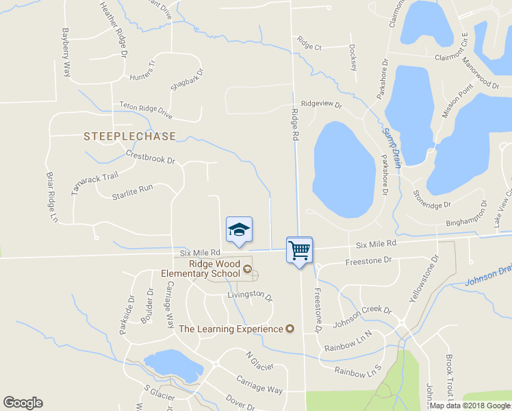 map of restaurants, bars, coffee shops, grocery stores, and more near 49800 Six Mile Road in Northville