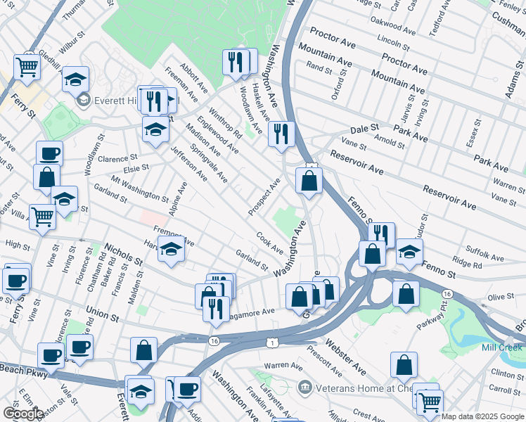 map of restaurants, bars, coffee shops, grocery stores, and more near 74 Springvale Avenue in Chelsea