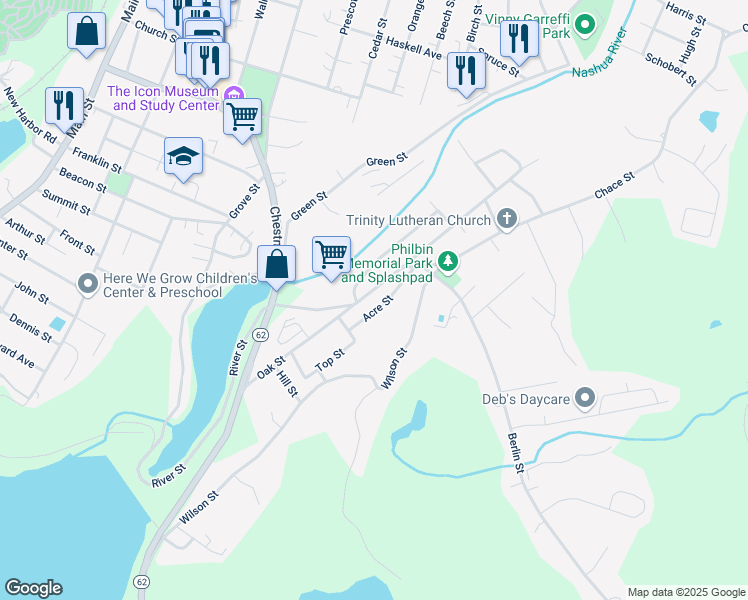 map of restaurants, bars, coffee shops, grocery stores, and more near 40 Acre Street in Clinton