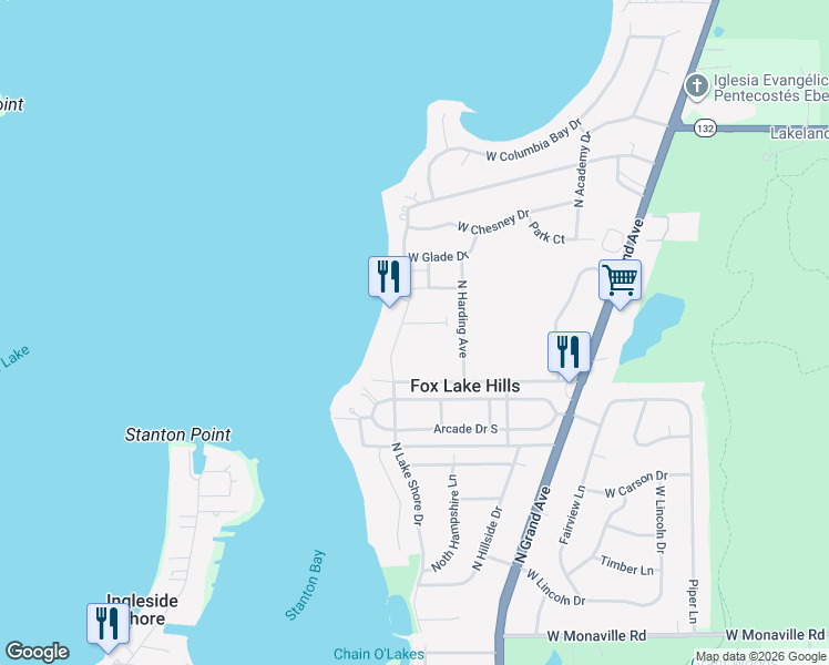 map of restaurants, bars, coffee shops, grocery stores, and more near 37593 North Lake Shore Drive in Lake Villa