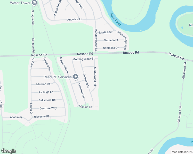 map of restaurants, bars, coffee shops, grocery stores, and more near 10301 Marblewing Road in Roscoe