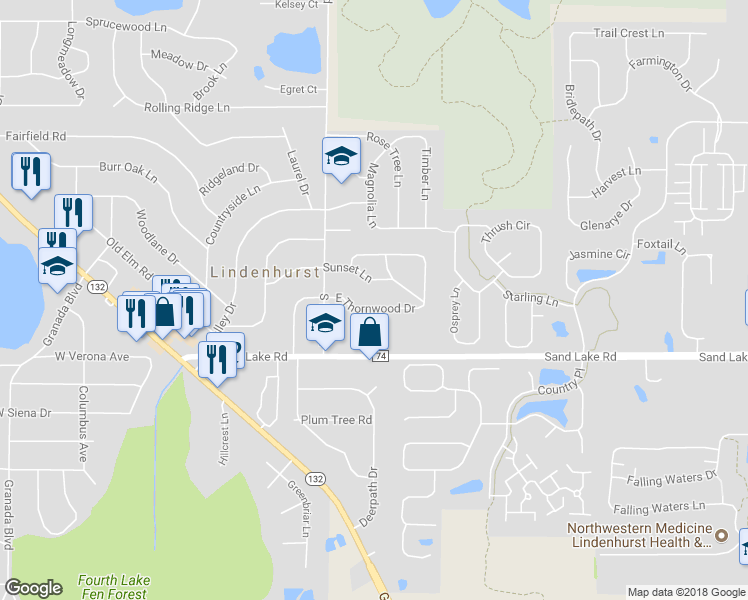map of restaurants, bars, coffee shops, grocery stores, and more near 2418 East Thornwood Drive in Lindenhurst