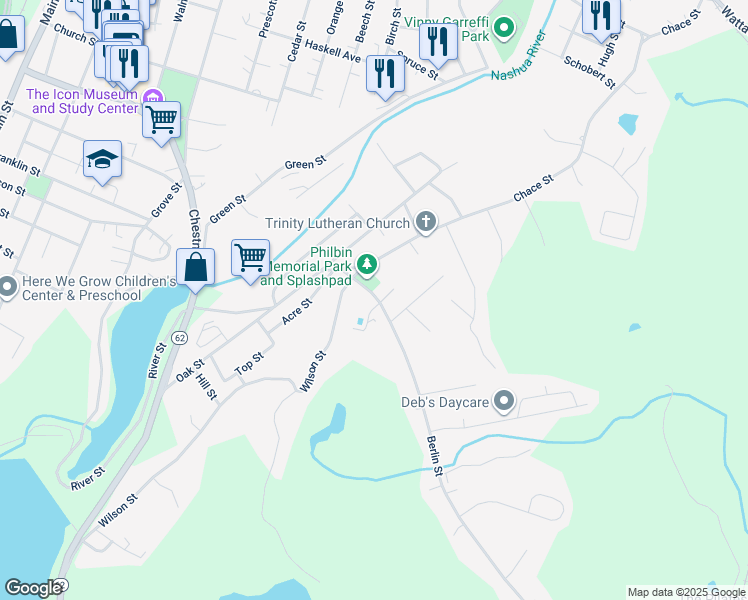 map of restaurants, bars, coffee shops, grocery stores, and more near 35 Berlin Street in Clinton