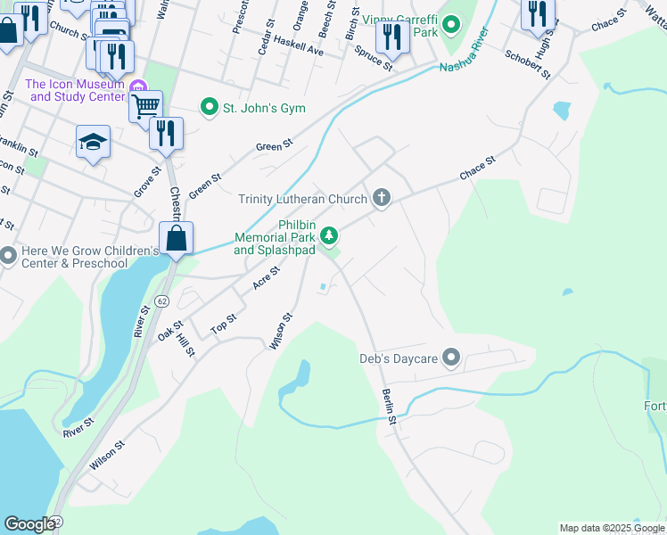 map of restaurants, bars, coffee shops, grocery stores, and more near 35 Berlin Street in Clinton