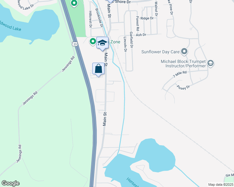 map of restaurants, bars, coffee shops, grocery stores, and more near 700 Westbrook in Whitmore Lake