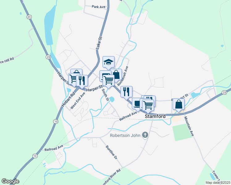 map of restaurants, bars, coffee shops, grocery stores, and more near 123 Main Street in Stamford
