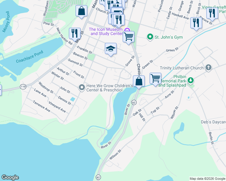map of restaurants, bars, coffee shops, grocery stores, and more near 161 Grove Street in Clinton