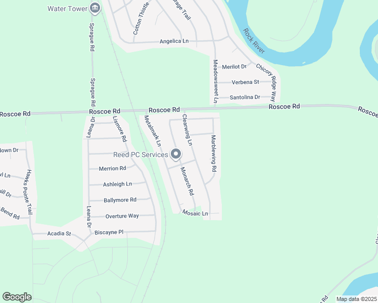 map of restaurants, bars, coffee shops, grocery stores, and more near 10263 Clearwing Lane in Roscoe