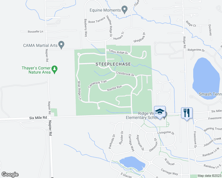 map of restaurants, bars, coffee shops, grocery stores, and more near 50294 Starlite Run in Northville