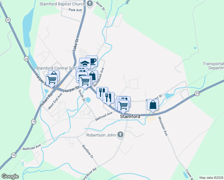 map of restaurants, bars, coffee shops, grocery stores, and more near 3 Prospect Street in Stamford